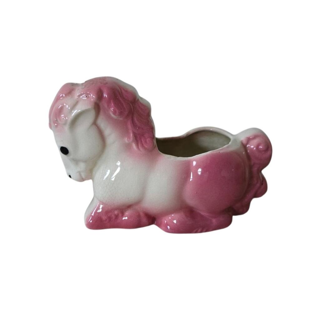 Vintage Shawnee Pottery Kneeling Pink Horse Planter MCM